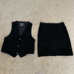 100% Genuine Leather - Suede Vest and Skirt Set